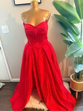 Red Strapless Corset Ball Gown